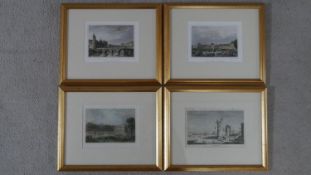 A set of four gilt framed and glazed hand coloured antique engravings of French points of