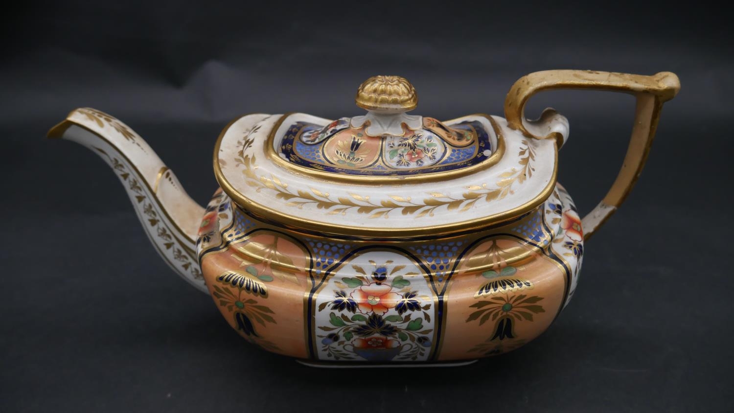 A collection of hand painted and gilded porcelain. Including a white porcelain tea pot with gilded - Image 5 of 10