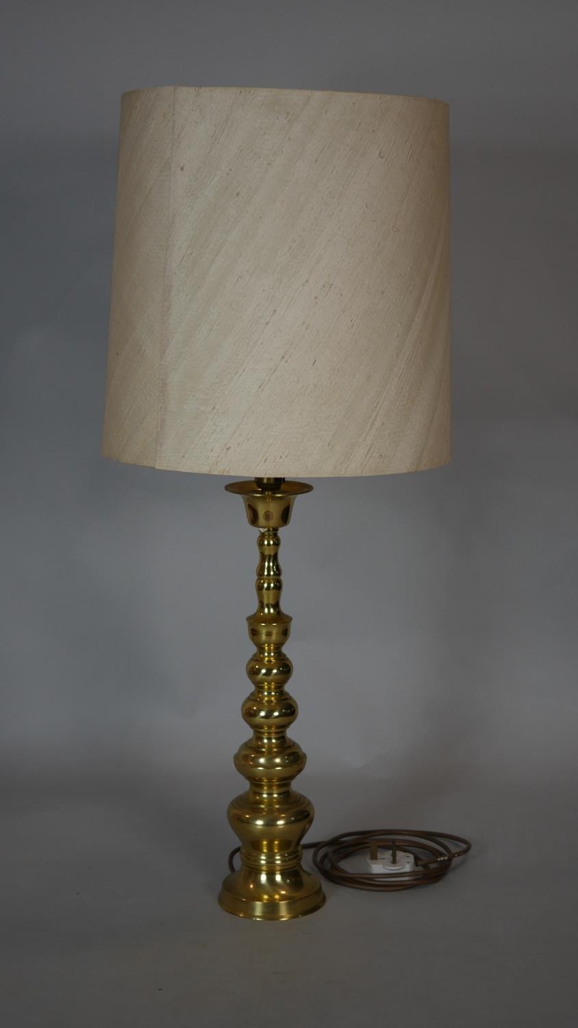 A brass Corinthian column table lamp base and an Eastern style brass table lamp and shade. H.51cm ( - Image 2 of 8