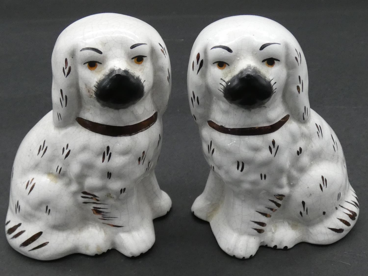 A pair of 19th century Staffordshire style dogs and a painted and glazed Japanese vase. H.25cm - Image 2 of 9