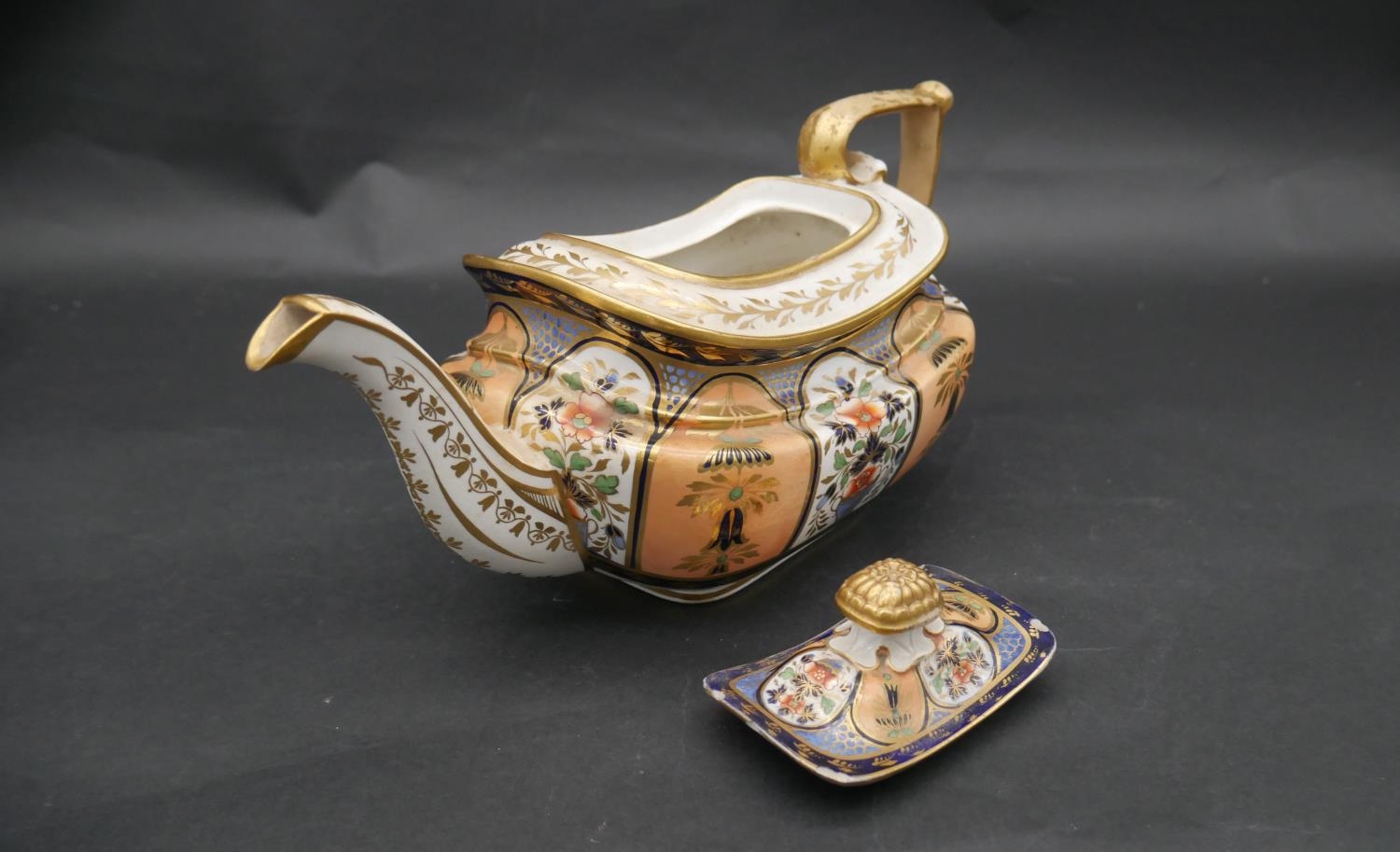 A collection of hand painted and gilded porcelain. Including a white porcelain tea pot with gilded - Image 7 of 10