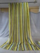 A pair of lined curtains with velvet stripes. H.311 W.234cm