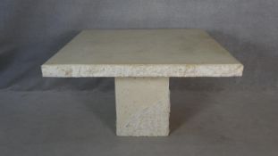 A contemporary faux marble pedestal dining table. H.74 L.122 W.122cm