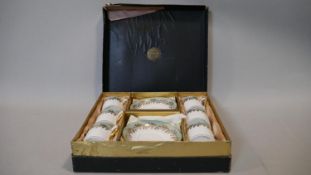A Hammersley six person gilded fern and pale blue design boxed coffee set, as new D.13cm (Saucer)