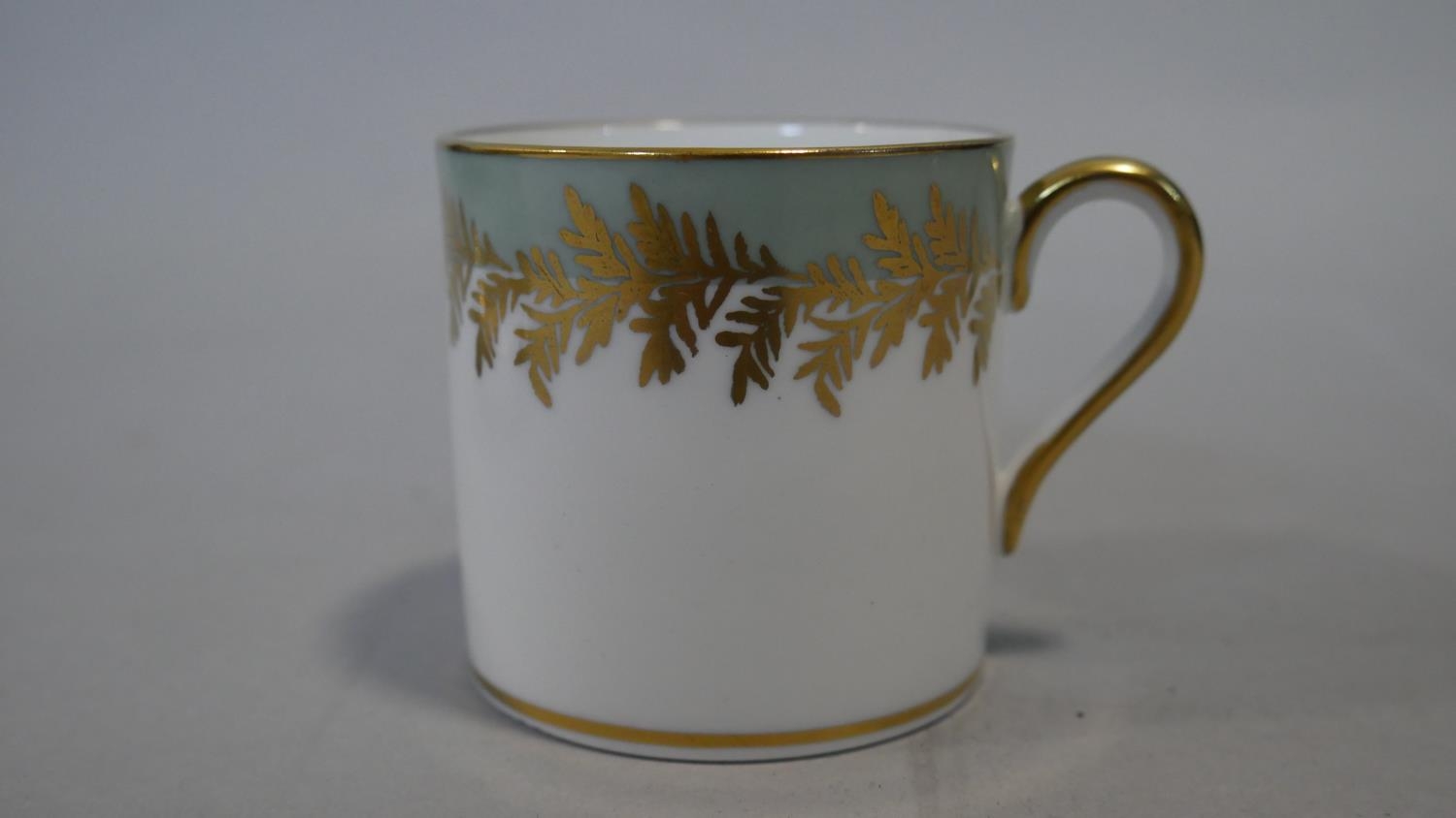 A Hammersley six person gilded fern and pale blue design boxed coffee set, as new D.13cm (Saucer) - Image 4 of 8