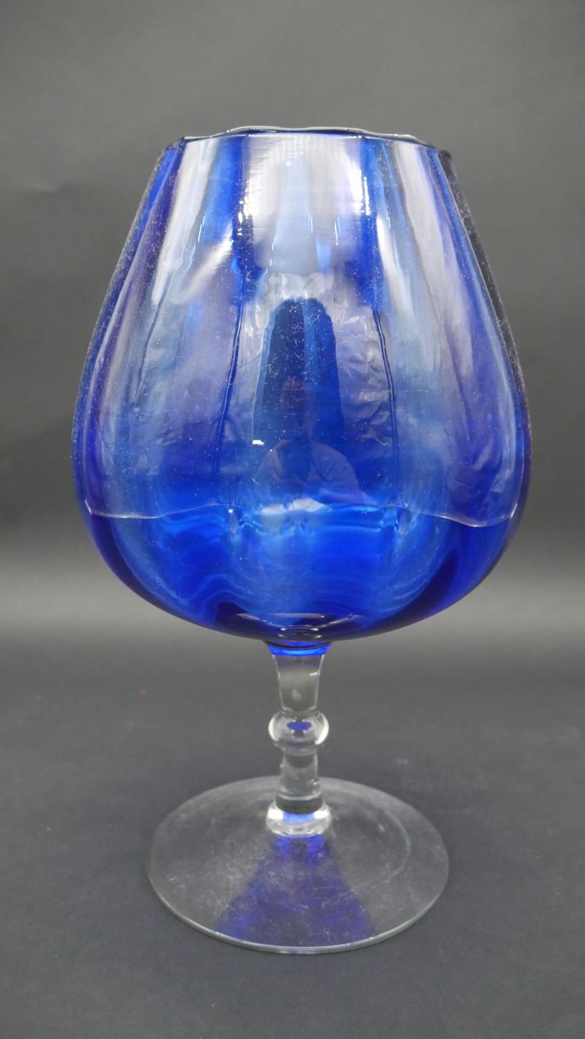 A mid century Val St Lambert blue cut to clear glass crystal vase along with a blown Bristol blue - Image 4 of 6