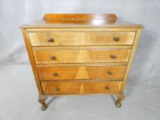 A mid century Queen Anne style walnut chest of drawers. H.95 W.88 D.49cm