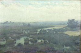 A gilt framed oil on canvas, extensive landscape, signed Roels. 103x73cm.