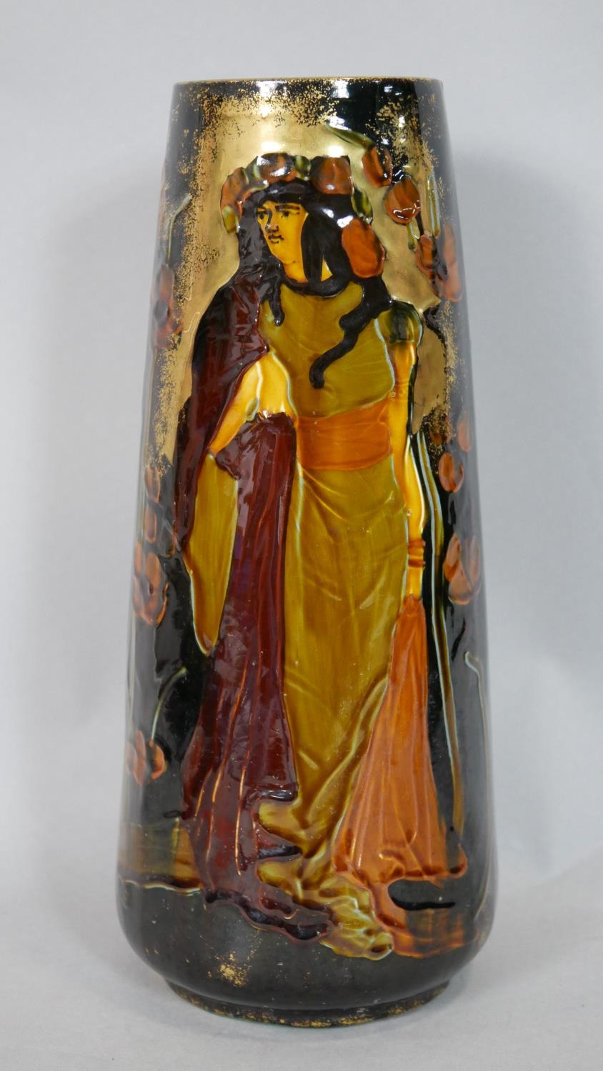 A collection of Royal Stanleyware Jacobean ceramics, a tall vase with figural gilded decoration, a - Image 2 of 9