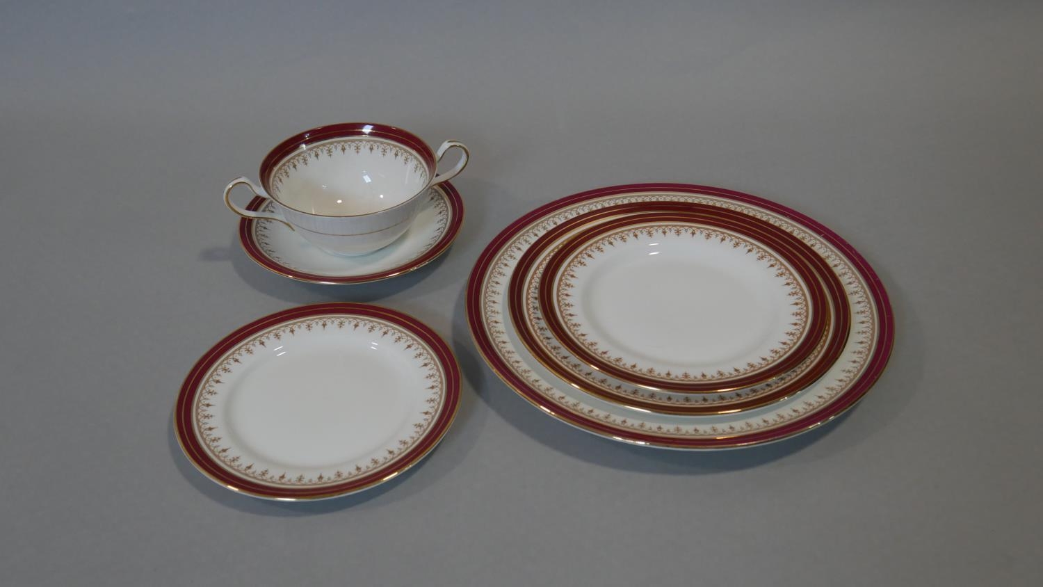 A part dinner service, Aynsley Durham, 6 dinner plates, soup bowls, side plates etc, maker's stamp - Image 2 of 4