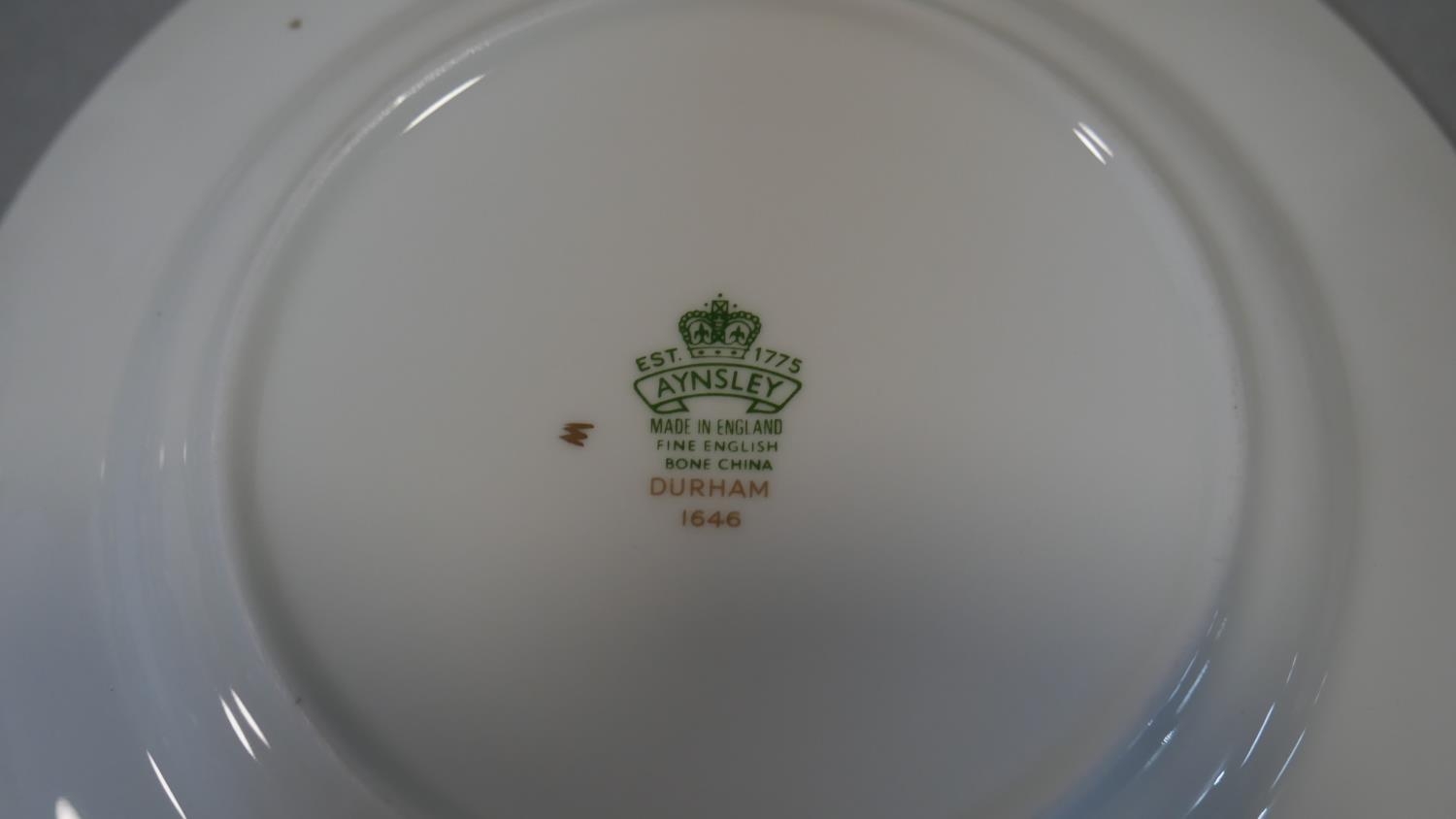 A part dinner service, Aynsley Durham, 6 dinner plates, soup bowls, side plates etc, maker's stamp - Image 4 of 4