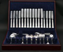 A cased Viners eight person part canteen of silver plated cutlery. Makers stamp to each piece. H.8
