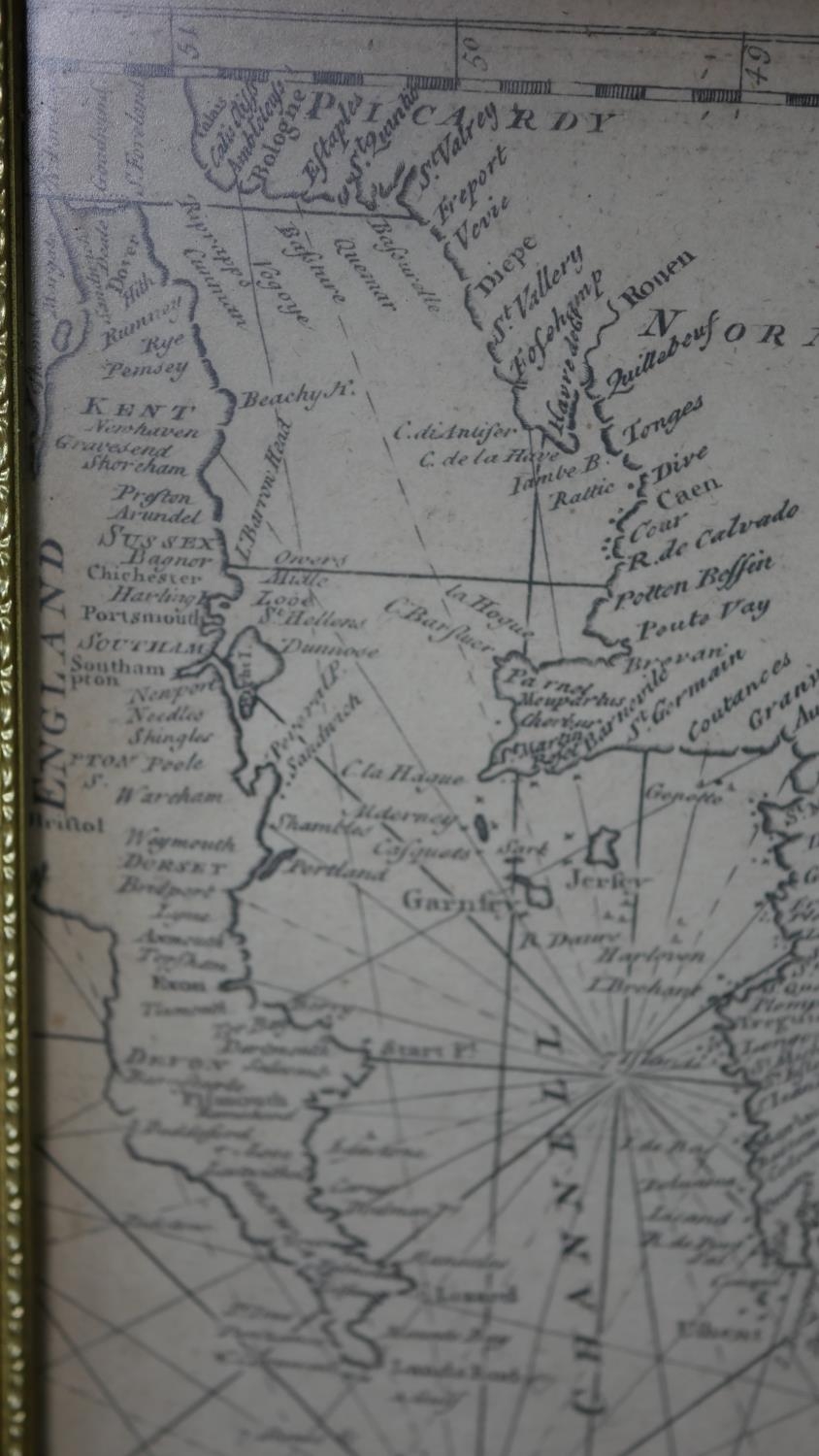 An antique framed and glazed engraved sailing chart of 'England to the Streights'. Sold by William - Image 6 of 10