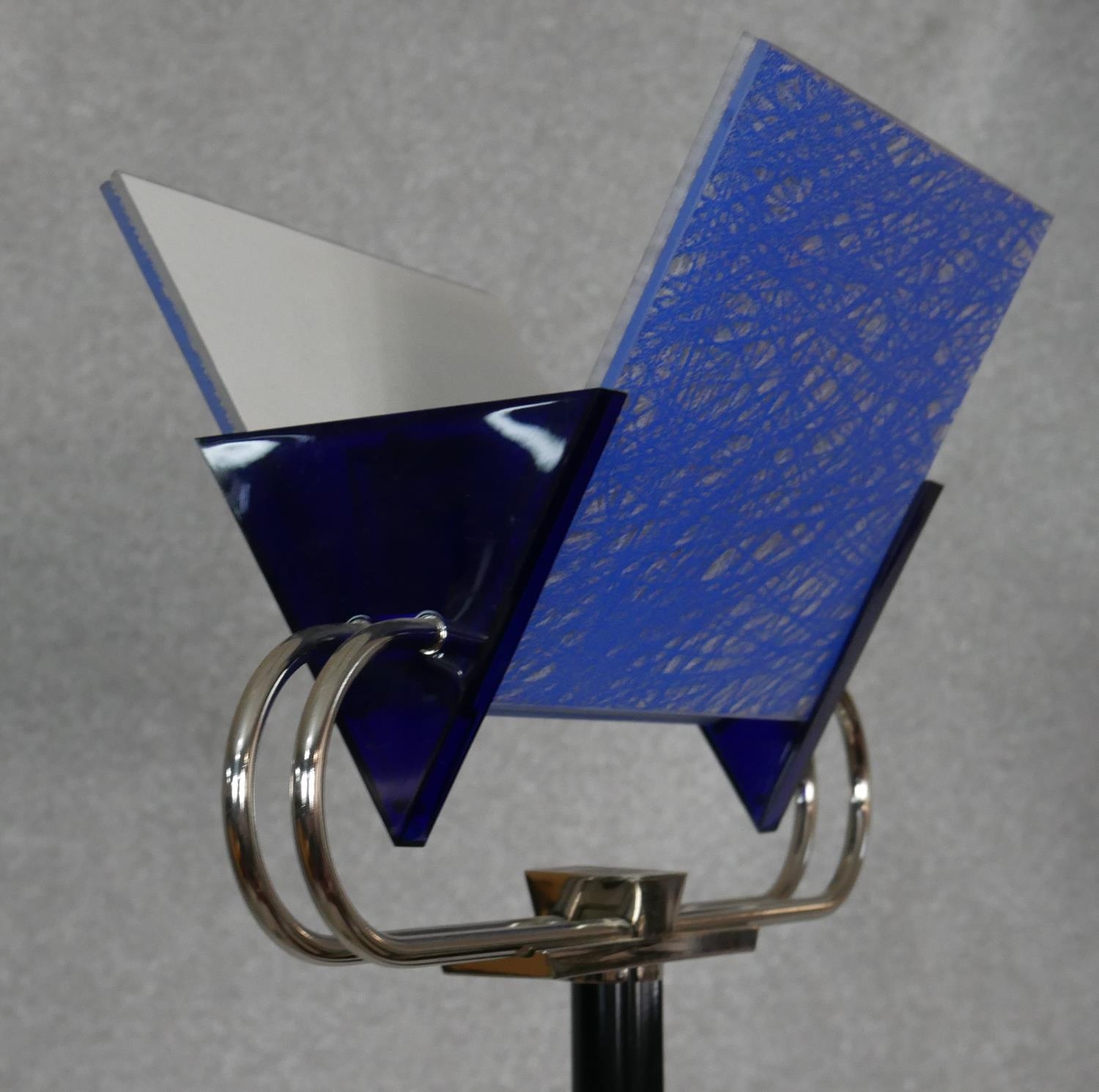 A contemporary Art Deco style standard uplighter with blue acrylic shade panels. H.196cm - Image 2 of 5