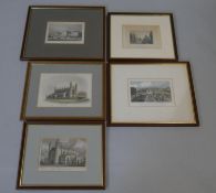 Five framed and glazed antique hand coloured engravings. Depicting Trinity Church, the New London
