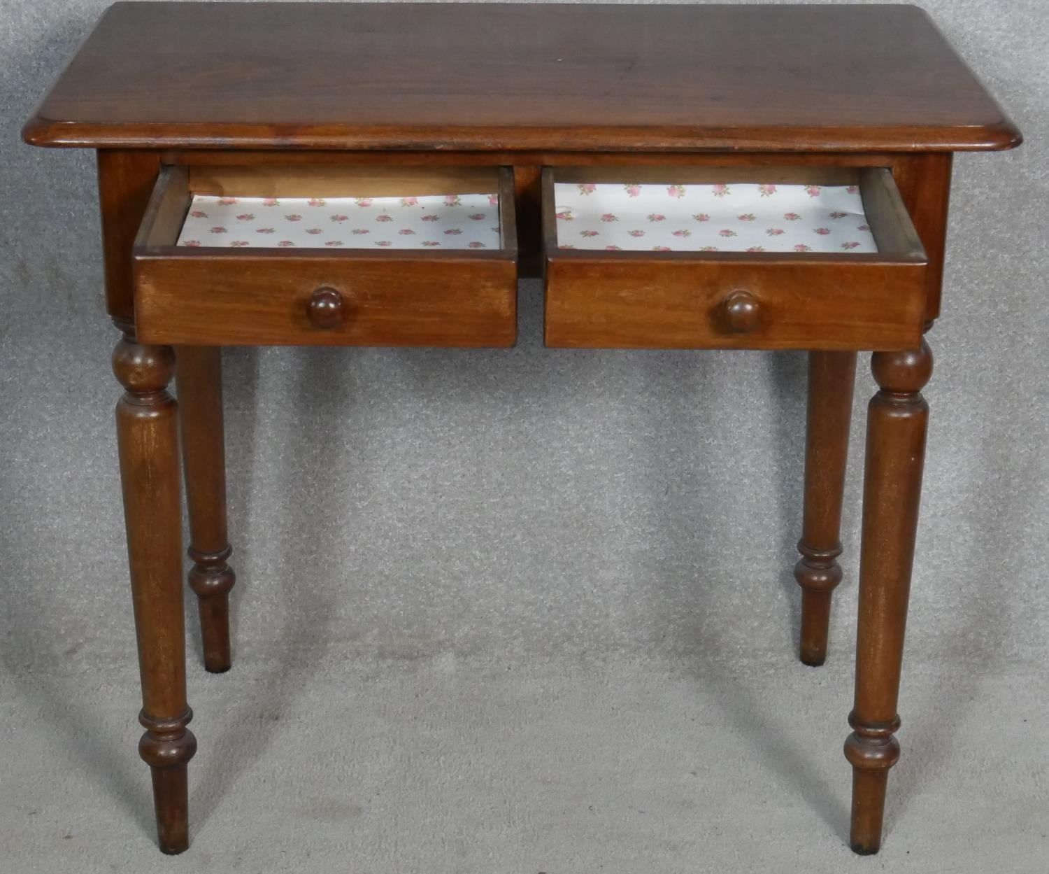 A 19th century mahogany hall table with frieze drawers on turned tapering supports. H.73 W.83.5 D. - Image 2 of 4