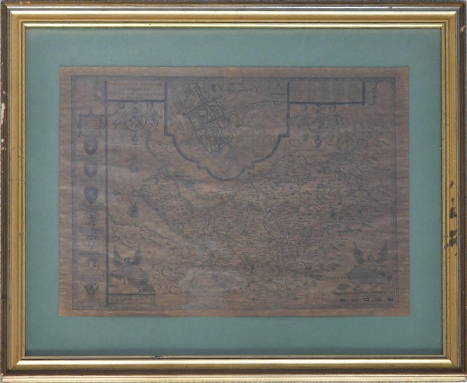 A framed and glazed 19th century map of the County of Chester. With scale bar and armorial crest - Image 2 of 9