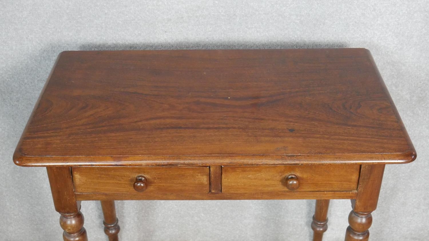 A 19th century mahogany hall table with frieze drawers on turned tapering supports. H.73 W.83.5 D. - Image 4 of 4