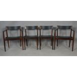 Henry Rosengren Hansen for Brande Mobelindustri, a set of four dining chairs with leather backs