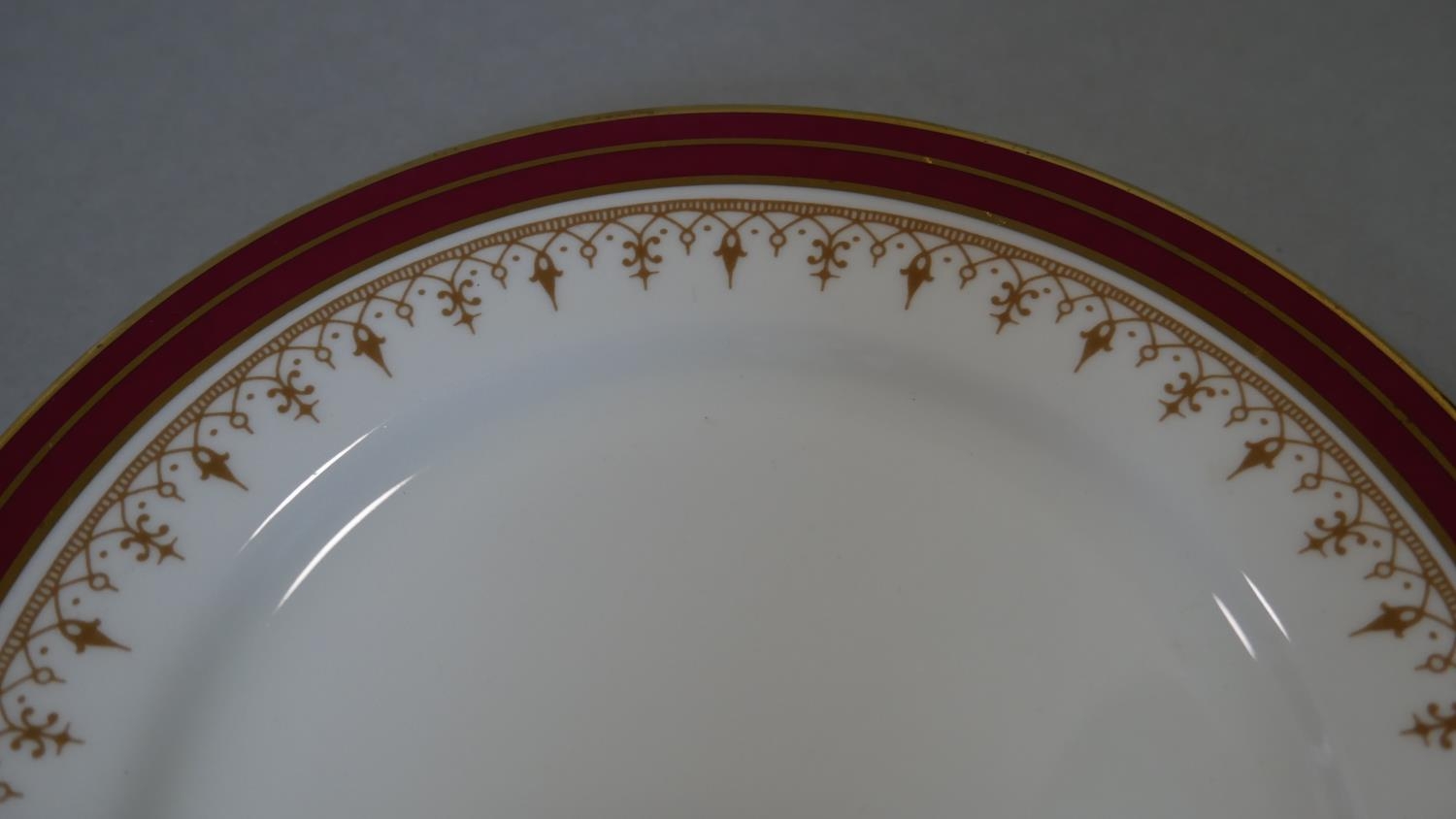 A part dinner service, Aynsley Durham, 6 dinner plates, soup bowls, side plates etc, maker's stamp - Image 3 of 4