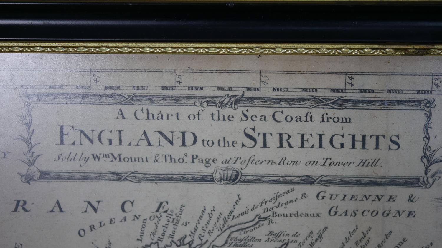 An antique framed and glazed engraved sailing chart of 'England to the Streights'. Sold by William - Image 3 of 10