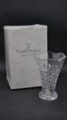 A boxed Royal Doulton cut crystal flower vase with scalloped edge. H.20cm