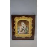 A 19th century framed and glazed antique miniature of a husband and wife in the drawing room reading