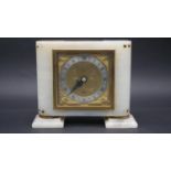 A vintage Elliot white alabaster and gilt mantle clock, retailed by Garrard & Co, Ltd, Regent