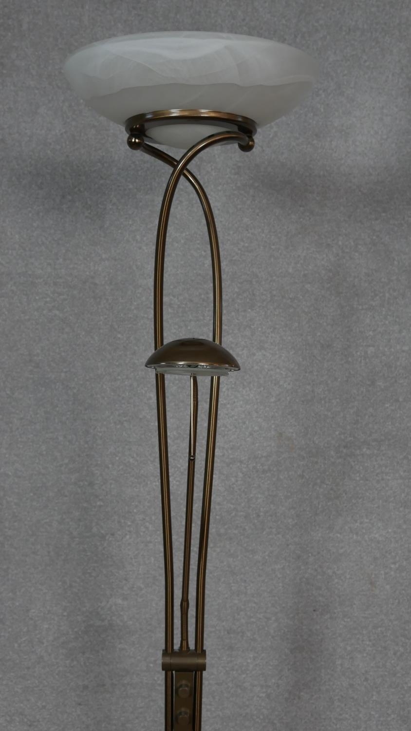 A metal framed uplighter with frosted glass shade and reading lamp extension. H.183cm - Image 3 of 4