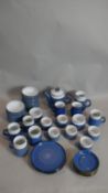 A collection of Denby pottery Midnight Blue and Chatsworth pattern dinner ware. To include four
