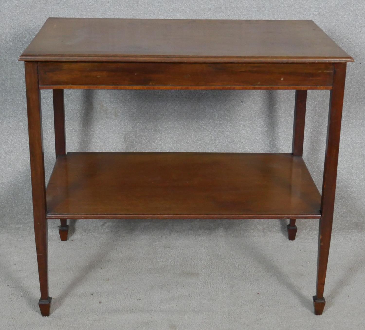 A C.1900 mahogany and satinwood inlaid two tier occasional table. H.76 L.84 W.53cm - Image 2 of 5