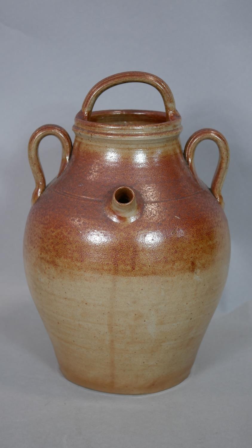 A Victorian cranberry glass jug, a stoneware flagon and two other milk jugs. H.34cm (Tallest) - Image 2 of 15