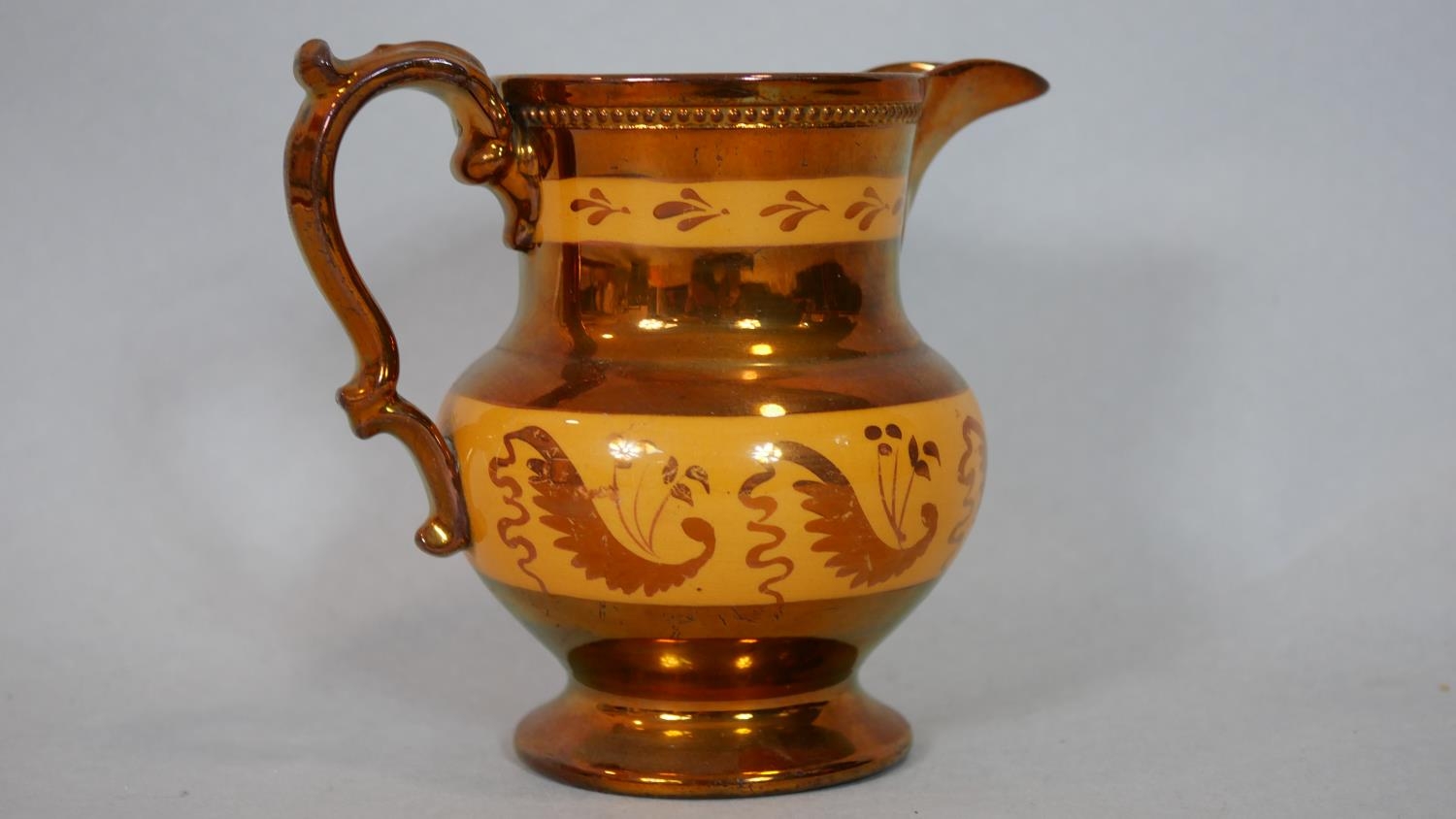Three antique copper lustre ware pitchers along with a Port Merion Pomona design coffee pot with - Image 14 of 17