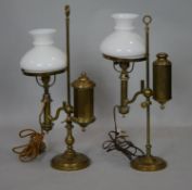 C.A. Kleemann New York, a pair of vintage brass electric student's lamps with faux oil reservoirs