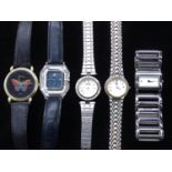 A collection of five ladies watches. To include a Swarovski 'Crystal Time' ladies watch with blue