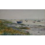 A framed and glazed watercolour, boats at Regenville, signed and dated John Pearce. H.51 W.65.5cm