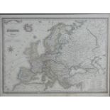 A framed and glazed 19th century map of Europa, published by Antonio Vallardi, 1867. It has