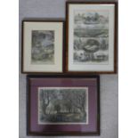 Three framed and glazed antique hand coloured engravings of Epping Forest. H.39 W.47cm (Largest)