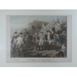 A framed and glazed hand coloured antique engraving of Washington et Rochambeau, 'Final Orders