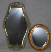 A late 19th century French brass framed mirror with bevelled plate and a gilt framed wall mirror.