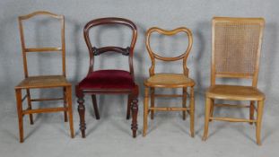 A miscellaneous collection of four 19th century dining chairs and bedroom chairs. H.92cm (Tallest)