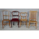 A miscellaneous collection of four 19th century dining chairs and bedroom chairs. H.92cm (Tallest)