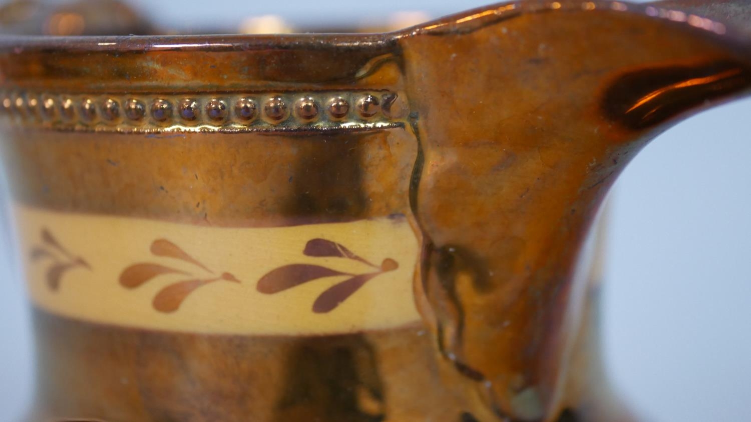 Three antique copper lustre ware pitchers along with a Port Merion Pomona design coffee pot with - Image 17 of 17