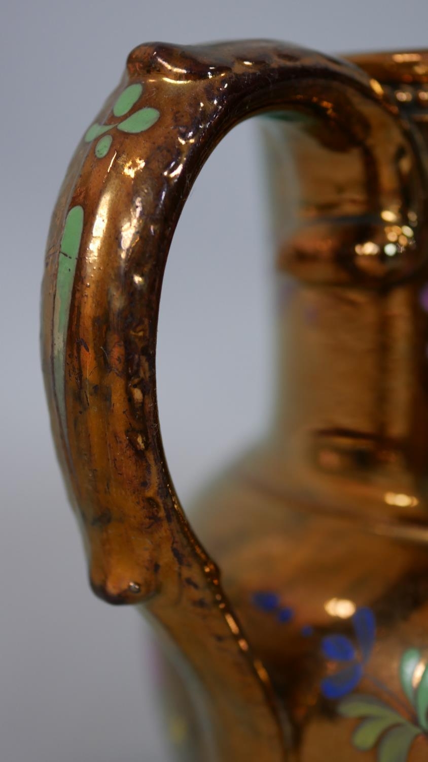 Three antique copper lustre ware pitchers along with a Port Merion Pomona design coffee pot with - Image 6 of 17