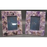 A pair of contemporary amethyst in resin easel photo frames. H.25.5 W.20.5cm