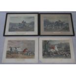 Four antique hand coloured hunting prints. Two framed and glazed. Depicting scenes from 'Fores