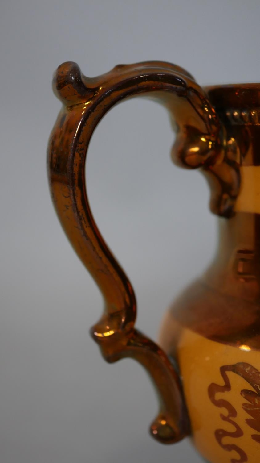 Three antique copper lustre ware pitchers along with a Port Merion Pomona design coffee pot with - Image 15 of 17