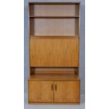 A vintage teak wall cabinet fitted with central secretaire section. H.199 W.100 D.46cm