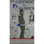 Reginald Higgins (1877-1933), 'The Continent via Harwich', framed and glazed lithograph in