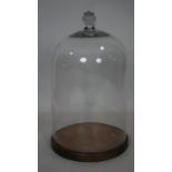A large antique blown glass bell display dome/bell jar with impressed mark to the handle. It sits on